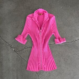 Belldini Bubblegum Ribbed Sweater with Rhinestone Zipper